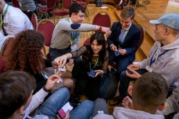 A group of students interacting during the Skills for the Future event in Brussels