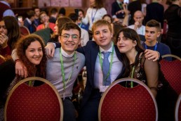 A group a students poses for a picture during the Skills for the Future event in Brussels
