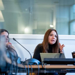 A woman from the audience poses a question during the 2020 Brokerage Event for Innovation Agencies by EURADA