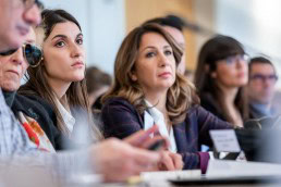 Women attendees observing a speaker during the 2020 Brokerage Event for Innovation Agencies by EURADA