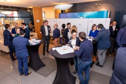 People networking and talking on coffee break during the 2020 Brokerage Event for Innovation Agencies by EURADA