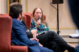 Teresa Basile, The Estée Lauder Companies, intervenes at the discussion panel during the GC Summit Belgium 2020