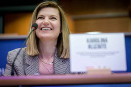 Karolina Klizaite, European Commission, smiling while she speaks at the EU Parliament