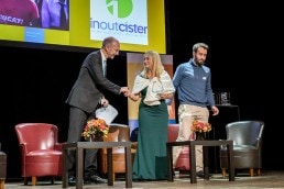 A woman shakes hand during her interview at the 2019 Excellence in Road Safety Awards in Brussels