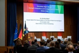 Dr. Christian Schaal giving a speech during the Industrial Single Market event organized by Bosch in Brussels