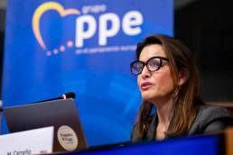 Mar Carreño giving a speech during the 2025 Epilepsy and Rare Diseases Conference at the European Parliament in Brussels