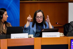 Christina Kyriakopoulou giving a speech during the 2025 Epilepsy and Rare Diseases Conference at the European Parliament in Brussels
