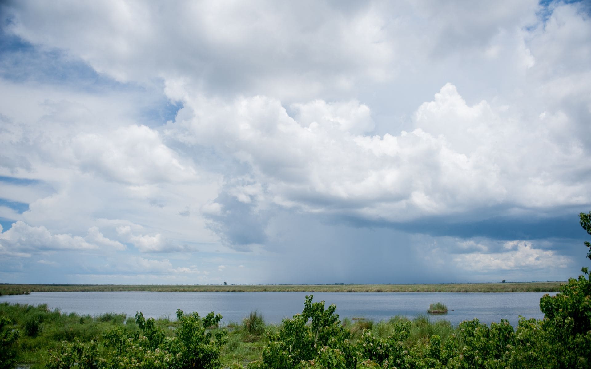 Dark thunder clouds forming over Chobe National Park in Botswana 