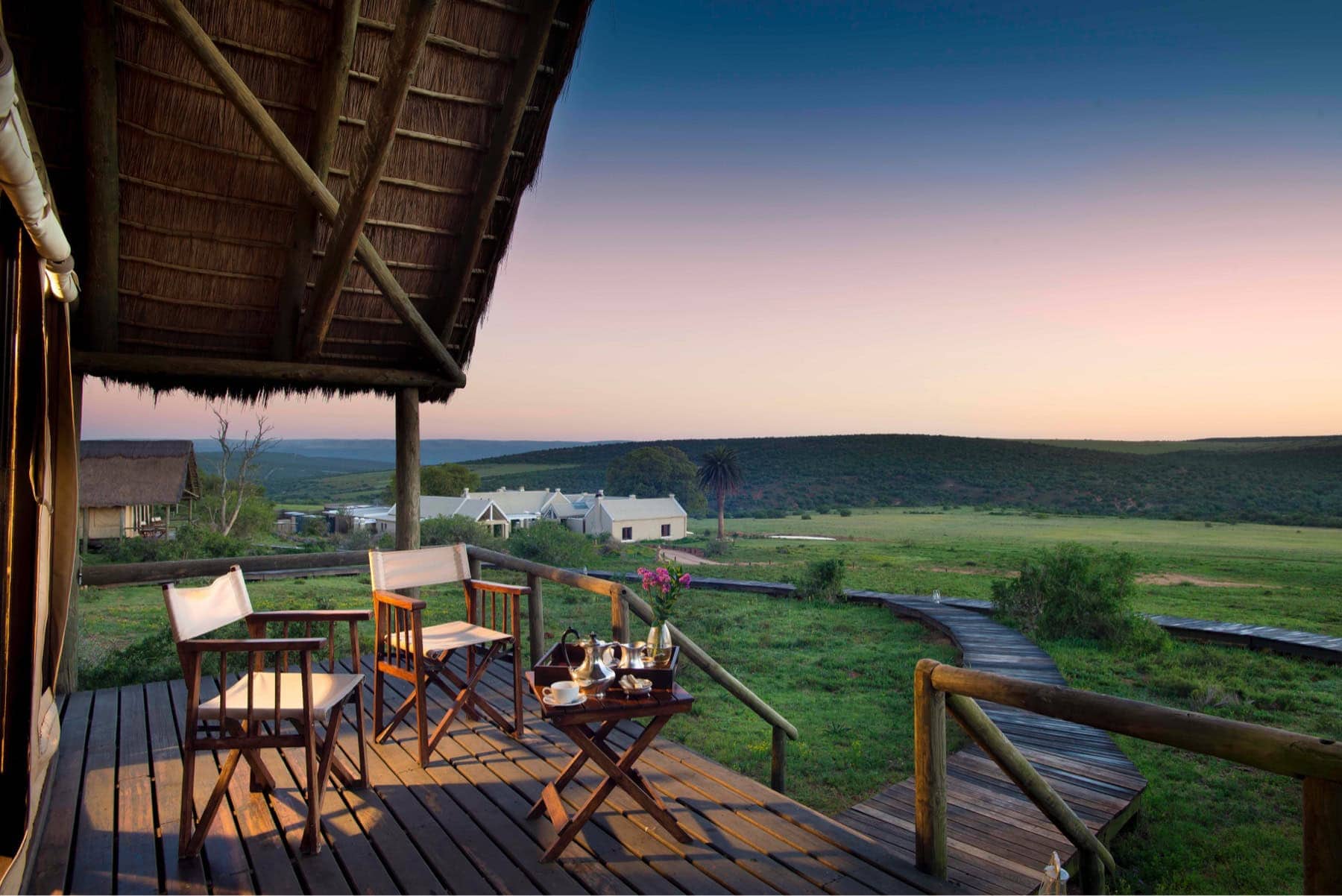 View of landscapes from the deck of a lodge in Addo Elephant National Park.