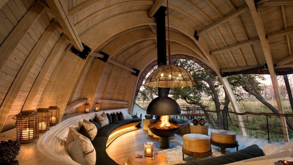 Cosy fireplace at a luxury lodge in Botswana | Photo credits: Sandibe Okavango Safari Lodge