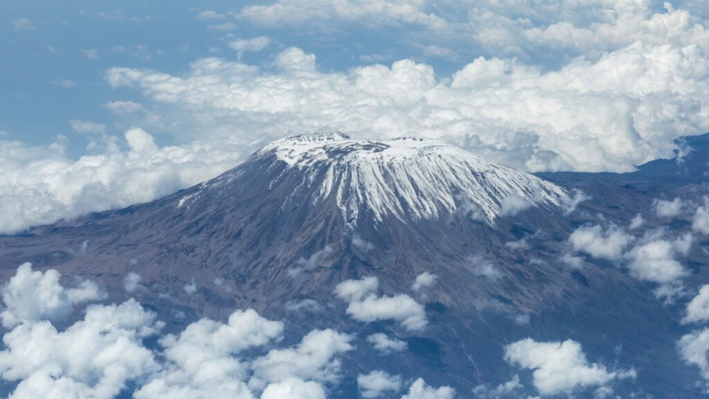 Aerial view of Mount Kilimanjaro.