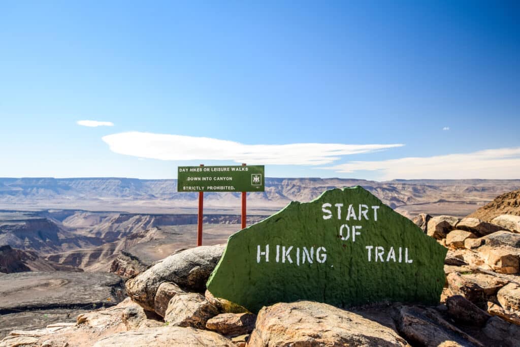 Start of the hiking trail at Fish River Canyon, Namibia.