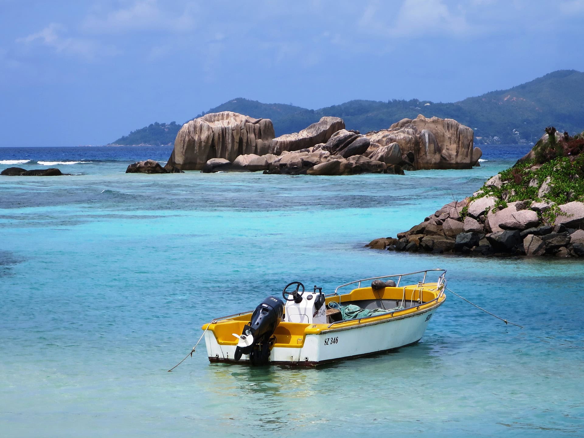 Fishing boat on Seychelle Beach