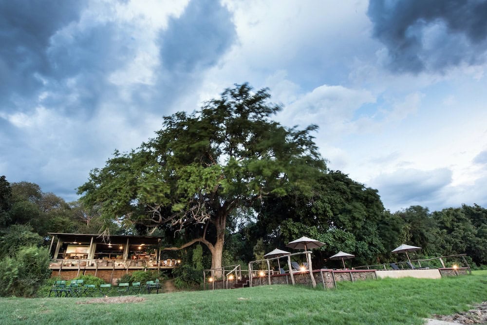 View of the main lodge at dusk