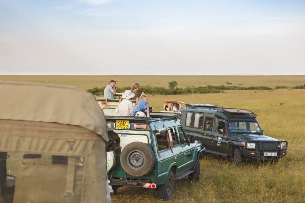 Tourists on a game drive in Masai Mara