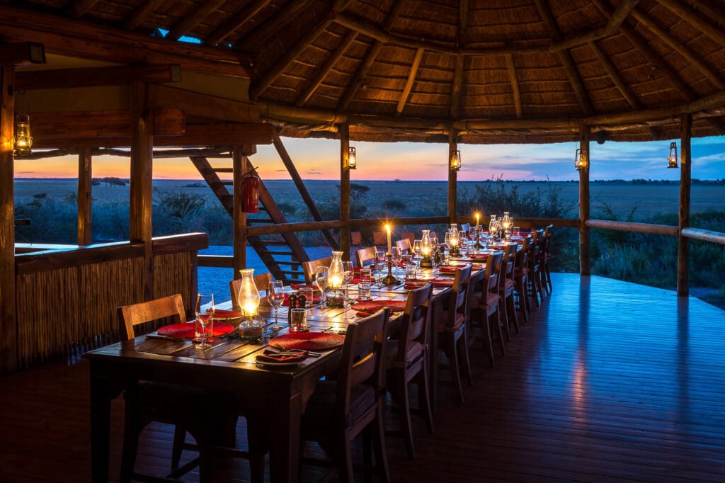 Dining at Wilderness Kalahari Plains Camp in Botswana | Photo credits: Wilderness Kalahari Plains Camp