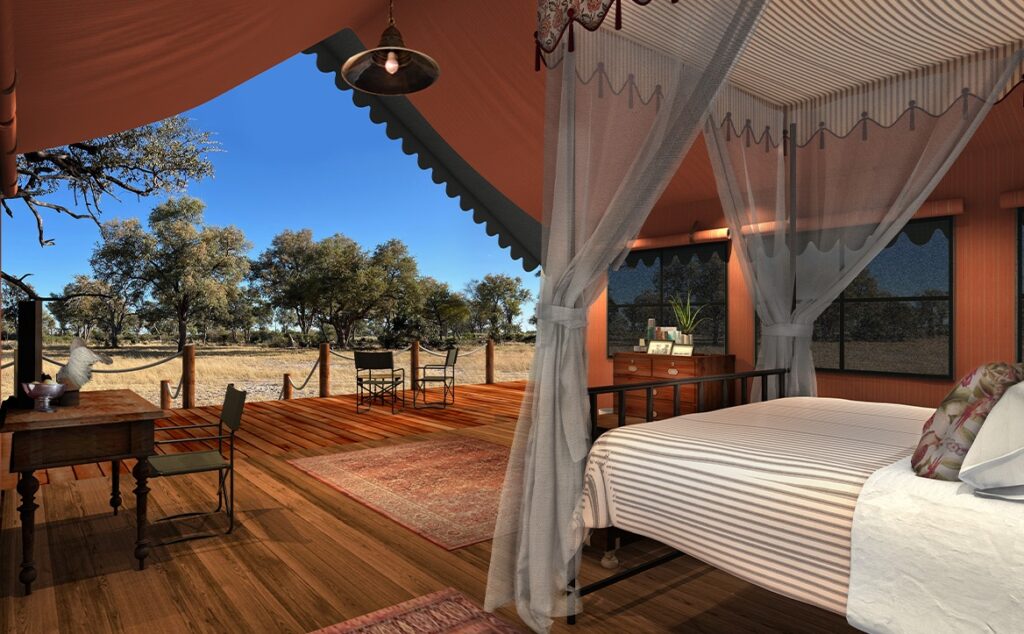 Luxury safari tent looking out over the wilderness