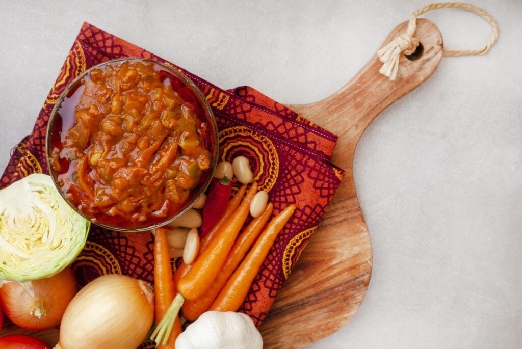 Traditional South African Chakalaka, a popular South African Food known as a spicy side dish or relish. Photo: Getty Images