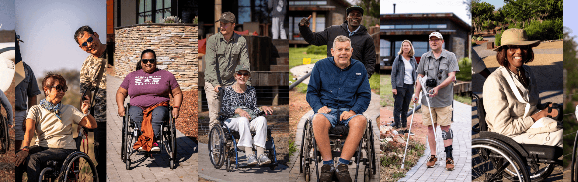 Collage of people in wheelchairs on safari at Ximuwu Lodge