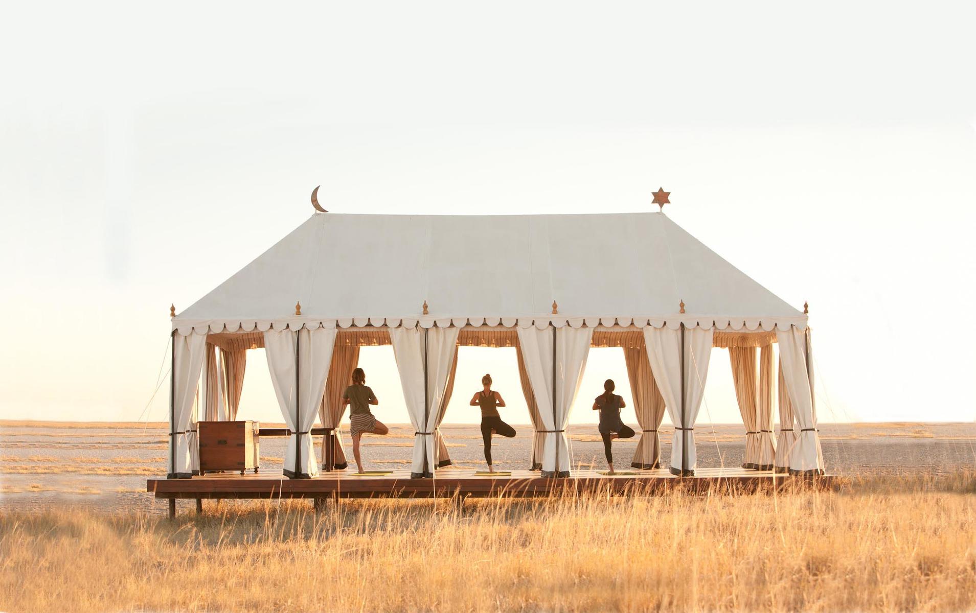 doing yoga in the yoga tent at San Camp