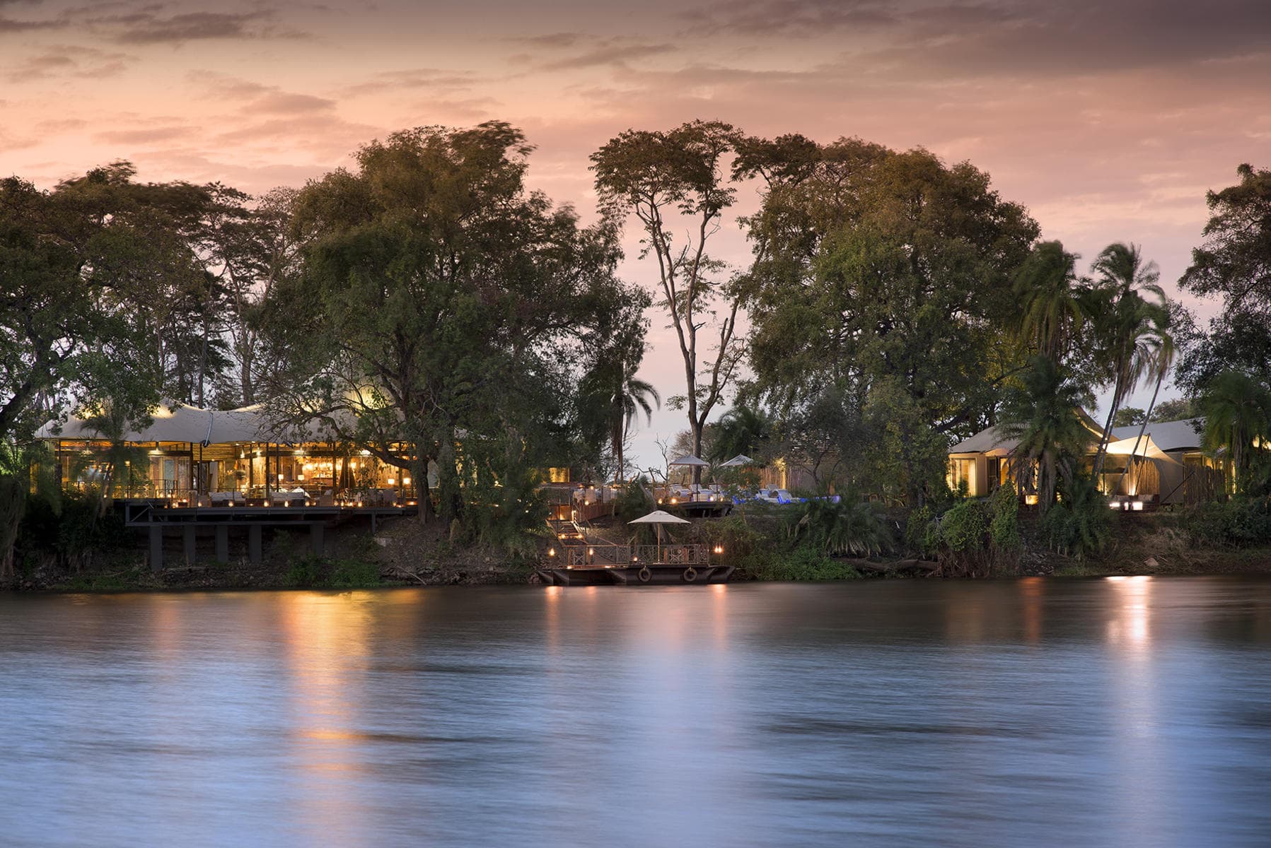 View of the lodge across the river.