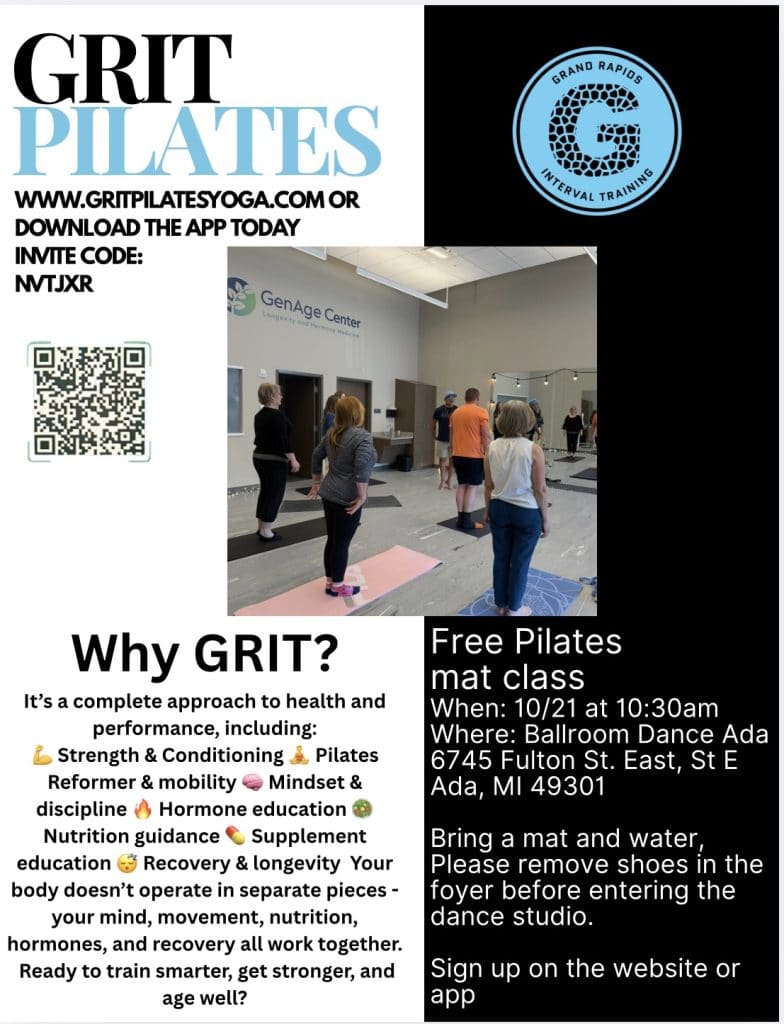 Group of people attending a Pilates class at Grit Pilates and Yoga studio.