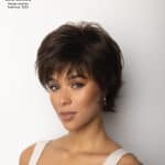 Short layered brown wig styled for a fashionable look.