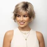 Blonde short wig with layered waves for a natural look.