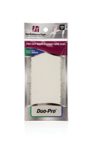 Duo Pro™ open fusion tape for hair extensions, 120 pre-cut double-sided tape tabs.