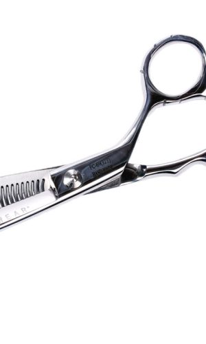 Professional hair texturizing shears with comb teeth for styling.