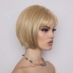 Short blonde bob wig with layered styling for a chic look.