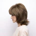 Side view of Bailey wig with layered brown hair for women.