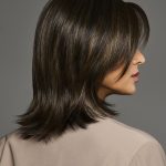 Beautiful layered brown wig showcasing natural shine and texture.