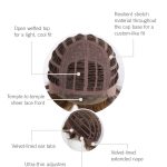 Close-up of wig cap features including open wefted top and stretch material.