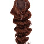 Red-brown wavy lace front wig with adjustable cap.