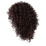 Curly wig with dark brown and auburn highlights from Hidden Secrets Wigs.
