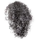 Gray and black curly wig with voluminous, tight curls for a natural look.