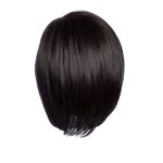 Black sleek bob wig with smooth, shiny finish and straight style.