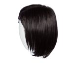 Black straight bob wig on a mannequin head for natural look.