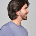 Men's wavy wig in natural dark brown for a stylish look.