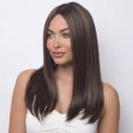 Elegant brunette wig with subtle highlights from Hidden Secrets Wigs.
