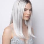 Elegant silver-blonde wig with straight, sleek style for sophisticated looks.
