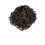 Close-up of a curly wig with brown highlights from Hidden Secrets Wigs.