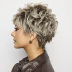 Curly blonde wig with layered short hairstyle for women.