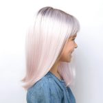 Blonde wig with pink highlights, straight style, for stylish hair looks.