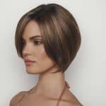 Stylish short bob wig in warm brown with subtle highlights.
