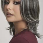 Stylish gray and black layered wig for women from Hidden Secrets Wigs.