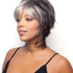 Stylish short gray and black wig from Hidden Secrets Wigs.