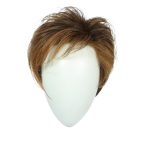 Short blonde wig with layered style on a mannequin head.