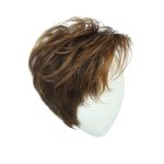 Short brown wig with layered style on a white mannequin head.